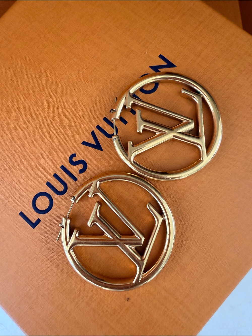 Louis Vuitton Gold LV Monogram Hoop Earrings
